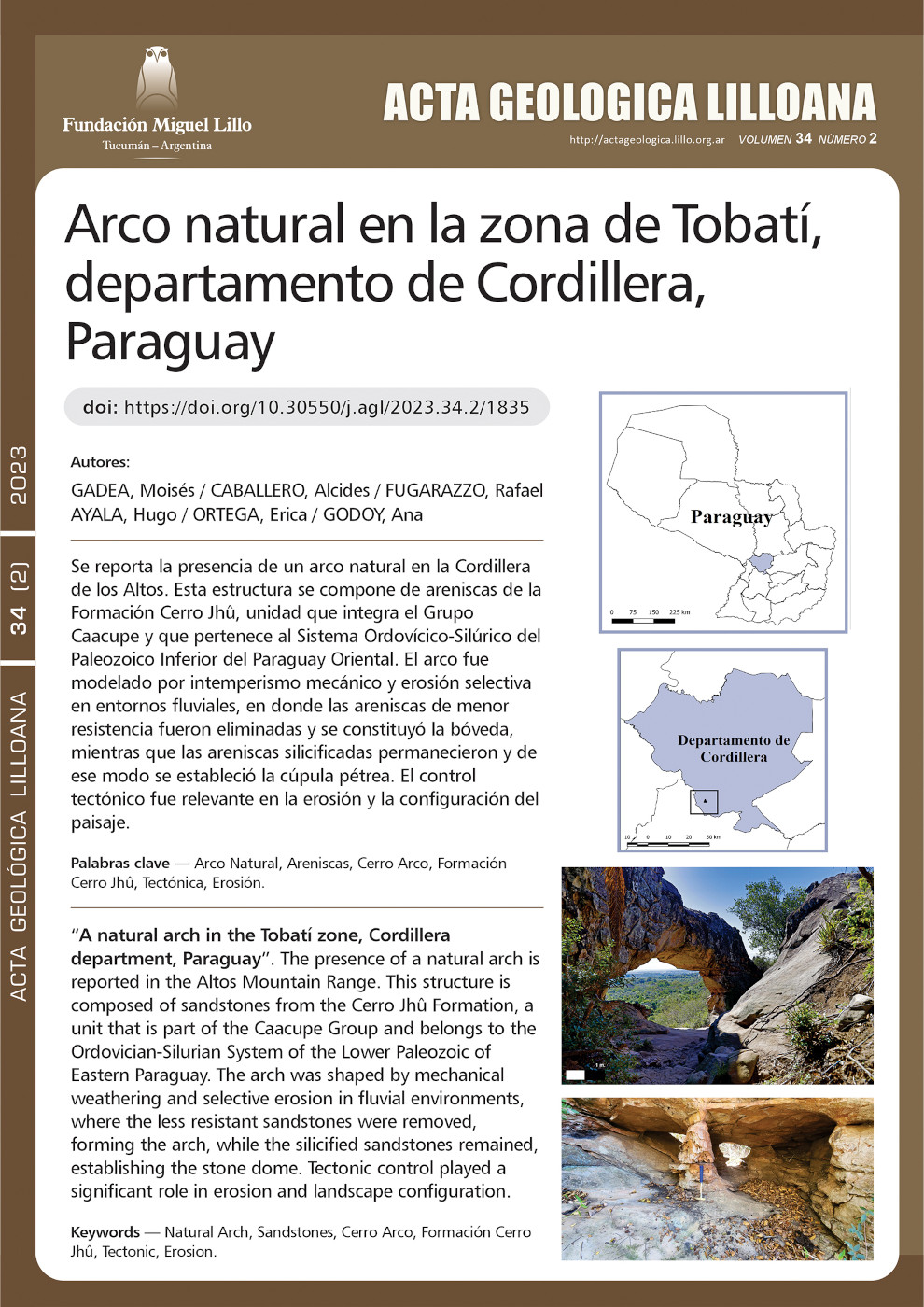 Sobre un Arco Natural en la Zona de Tobati, Departamento de Cordillera – Paraguay