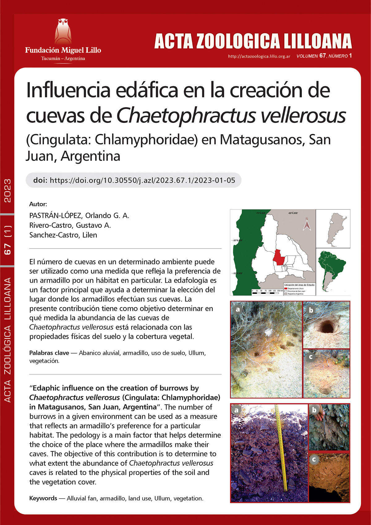 Influencia edáfica en la creación de cuevas de Chaetophractus vellerosus (Cingulata: Chlamyphoridae) en Matagusanos, San Juan, Argentina