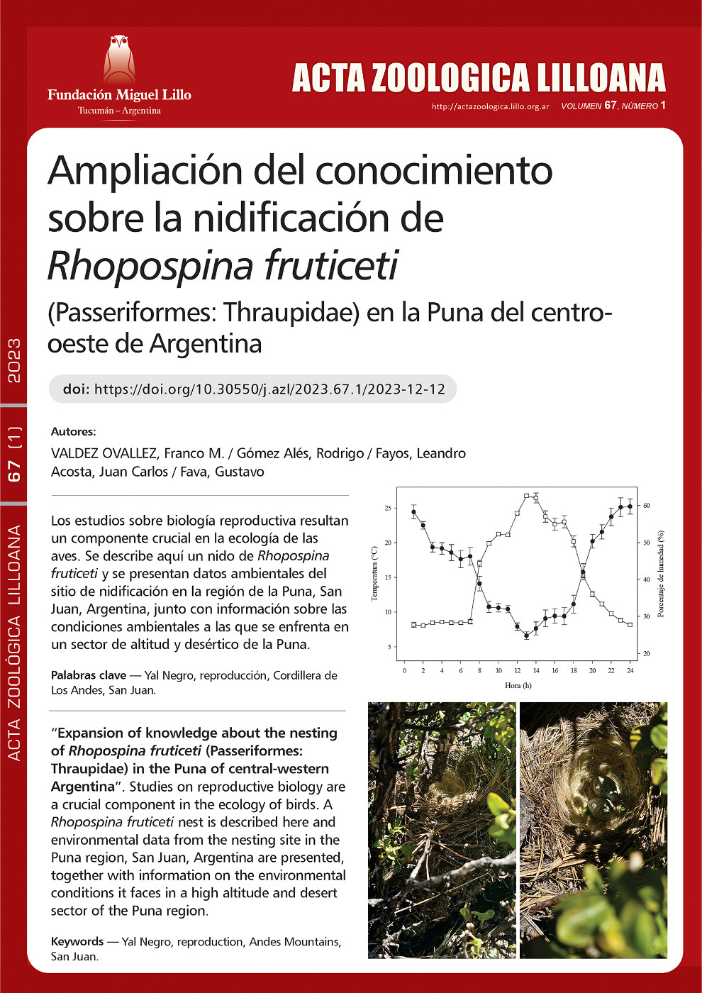 Ampliación del conocimiento sobre la nidificación de Rhopospina fruticeti (Passeriform