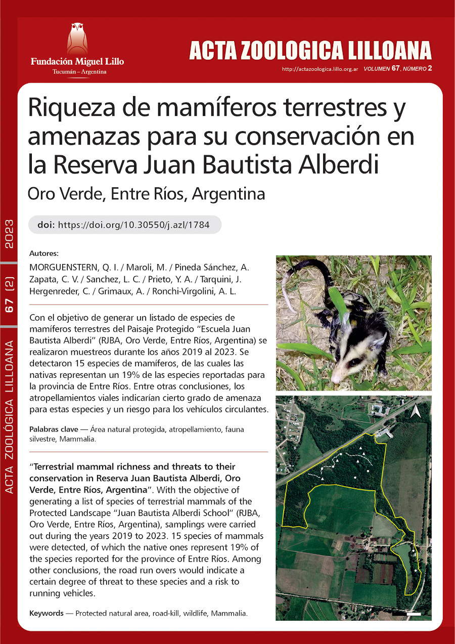 Diversidad de mamíferos terrestres y amenazas para su conservación en la Reserva Juan Bautista Alberdi, Oro Verde, Entre Ríos, Argentina