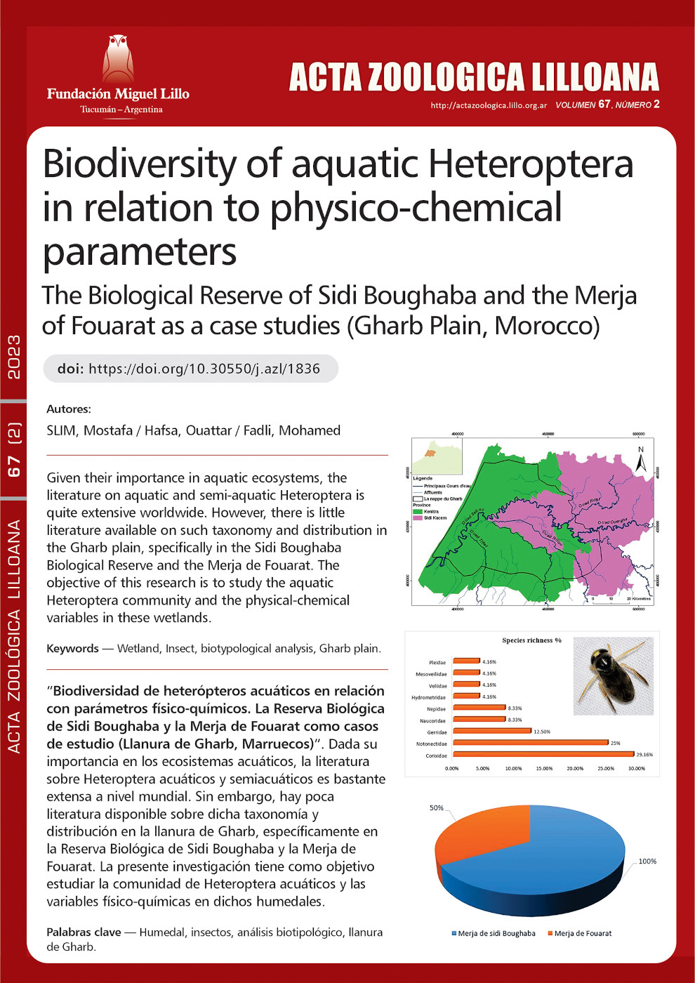 Biodiversidad de heterópteros acuáticos en relación con parámetros físico-químicos, la Reserva Biológica de Sidi Boughaba y la Merja de Fouarat como casos de estudio (Llanura de Gharb, Marruecos)