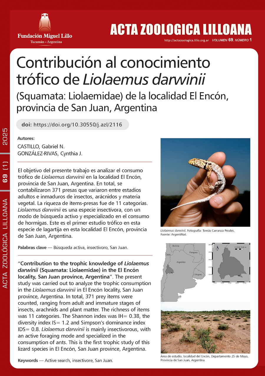 Contribución al conocimiento trófico de Liolaemus darwinii (Squamata: Liolaemidae) de la localidad El Encón, provincia de San Juan, Argentina