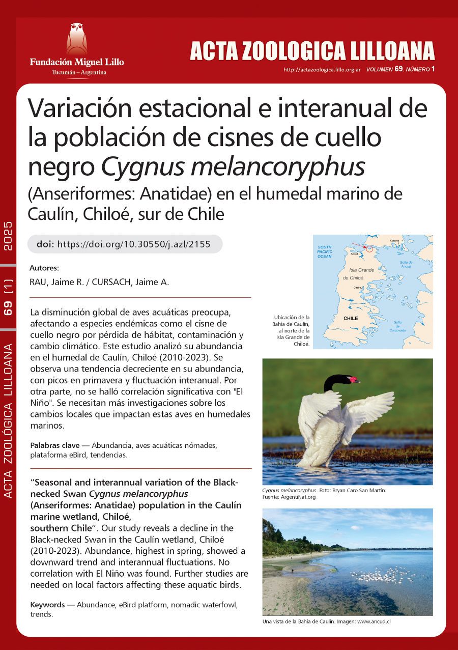Variación estacional e interanual de la población de cisnes de cuello negro Cygnus melancoryphus (Anseriformes: Anatidae) en el humedal marino de Caulín, Chiloé, sur de Chile
