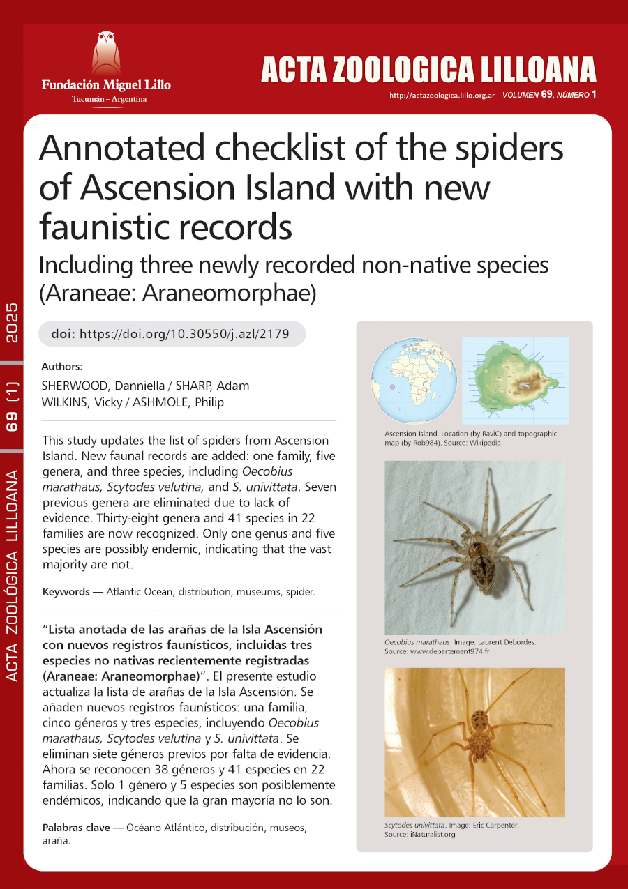 Lista anotada de las arañas de la Isla Ascensión con nuevos registros faunísticos, incluidas tres especies no nativas recientemente registradas (Araneae: Araneomorphae)