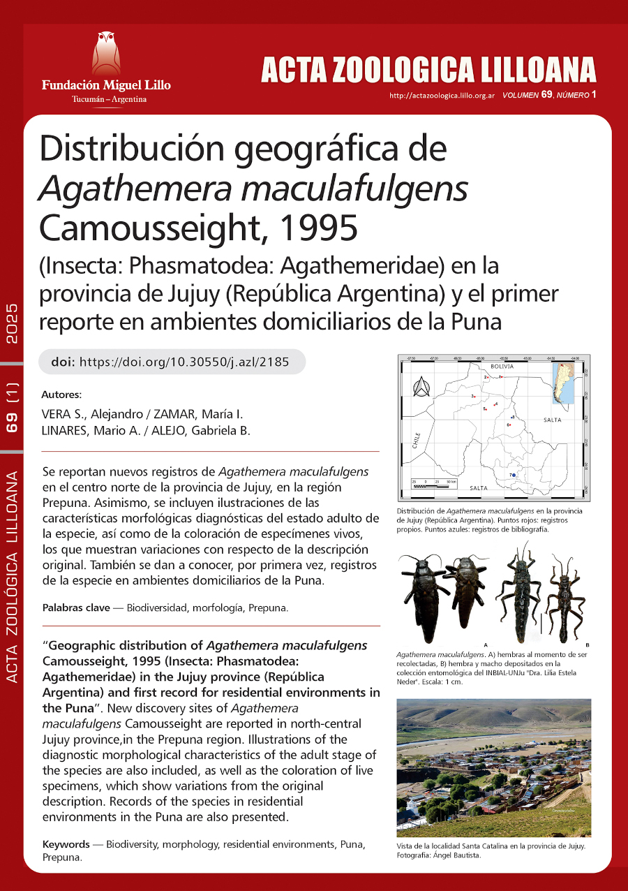 Distribución geográfica de Agathemera maculafulgens Camousseight, 1995 (Insecta: Phasmatodea: Agathemeridae) en la provincia de Jujuy (República Argentina) y el primer reporte en ambientes domiciliarios de la Puna
