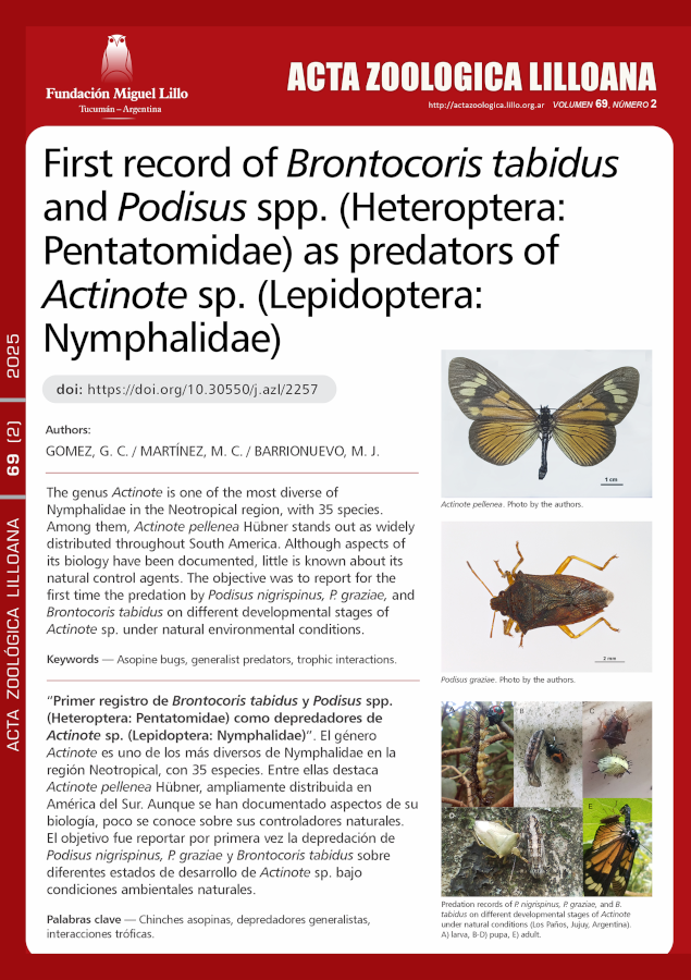 First record of Brontocoris tabidus and Podisus spp. (Heteroptera: Pentatomidae) as predators of Actinote sp. (Lepidoptera: Nymphalidae)
