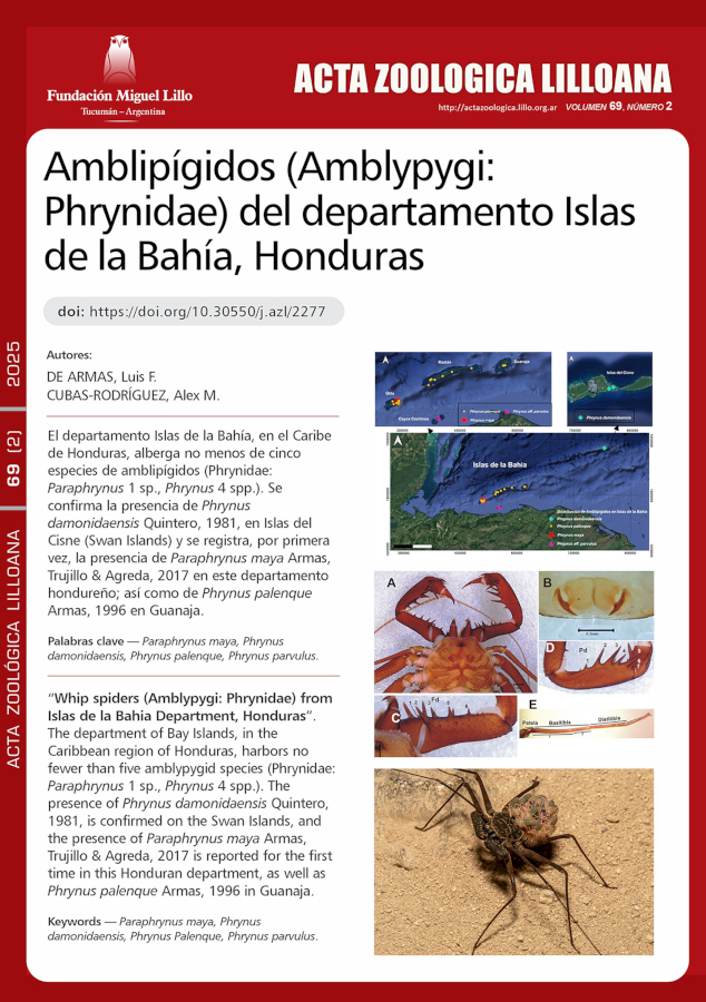 Amblipígidos (Amblypygi: Phrynidae) del departamento Islas de la Bahía, Honduras