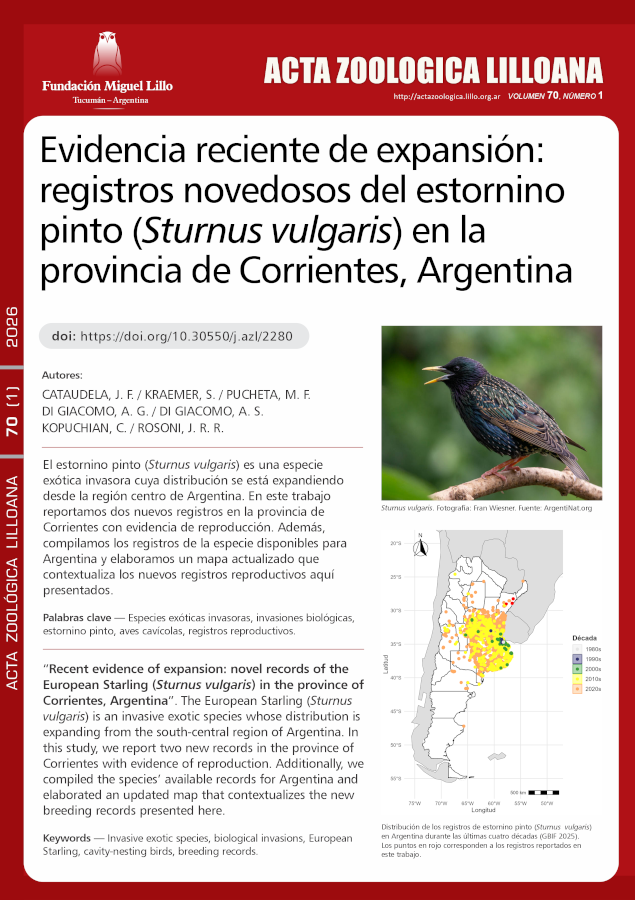 Evidencia reciente de expansión: registros novedosos del estornino pinto (Sturnus vulgaris) en la provincia de Corrientes, Argentina