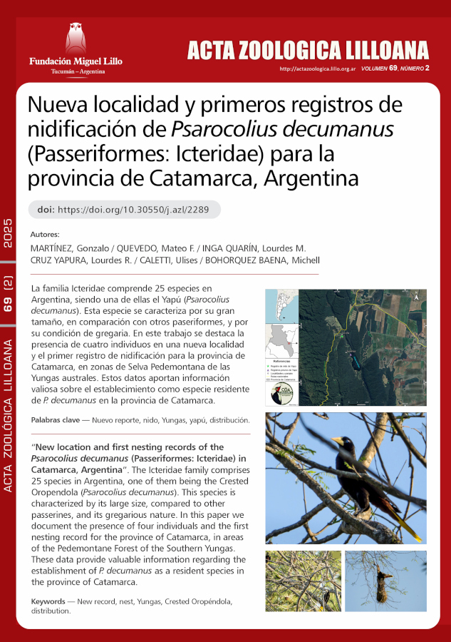 Nueva localidad y primeros registros de nidificación de Psarocolius decumanus (Passeriformes: Icteridae) para la provincia de Catamarca, Argentina