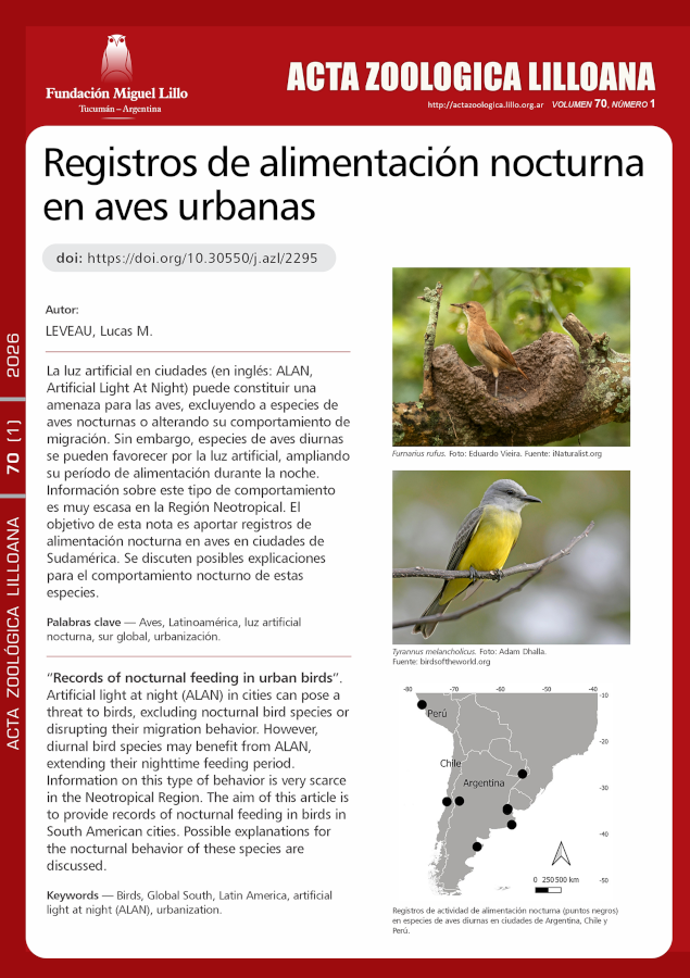 Registros de alimentación nocturna en aves urbanas de Sudamérica