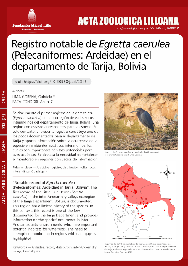 Registro notable de Egretta caerulea (Pelecaniformes: Ardeidae) en el departamento de Tarija, Bolivia