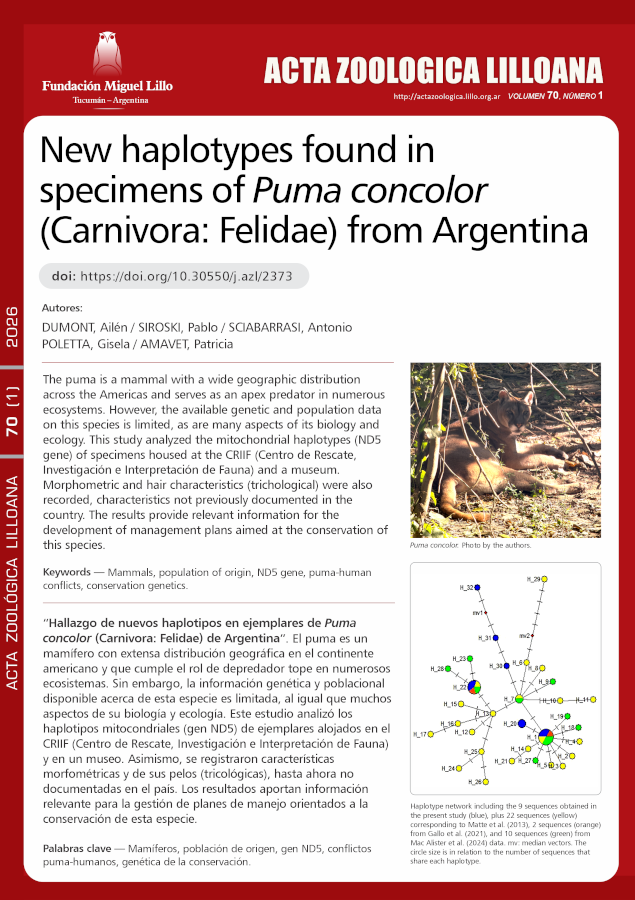 New haplotypes found in specimens of Puma concolor (Carnivora: Felidae) from Argentina