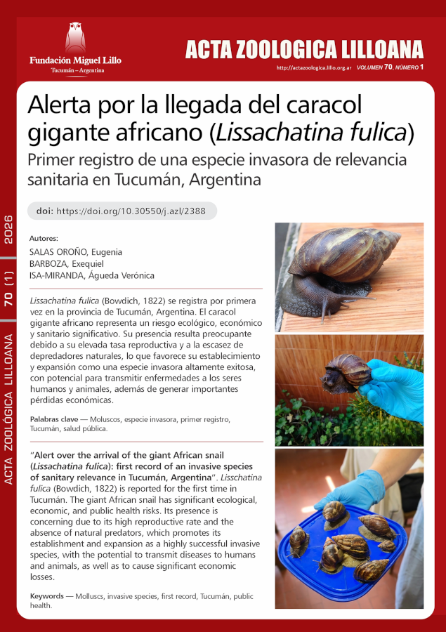 Alerta por la llegada del caracol gigante africano (Lissachatina fulica): primer registro de una especie invasora de relevancia sanitaria en Tucumán, Argentina