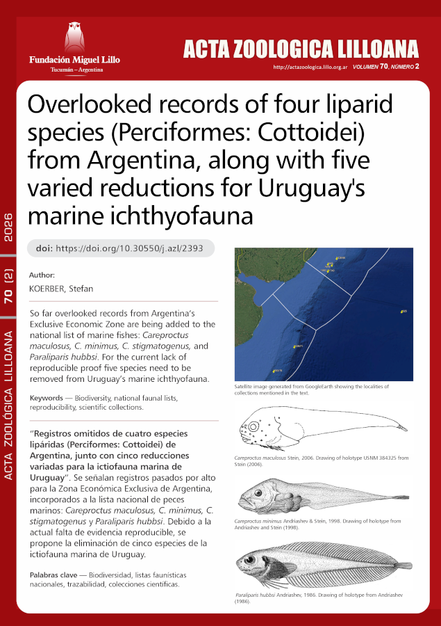 Registros omitidos de cuatro especies lipáridas (Perciformes: Cottoidei) de Argentina, junto con cinco reducciones variadas para la ictiofauna marina de Uruguay