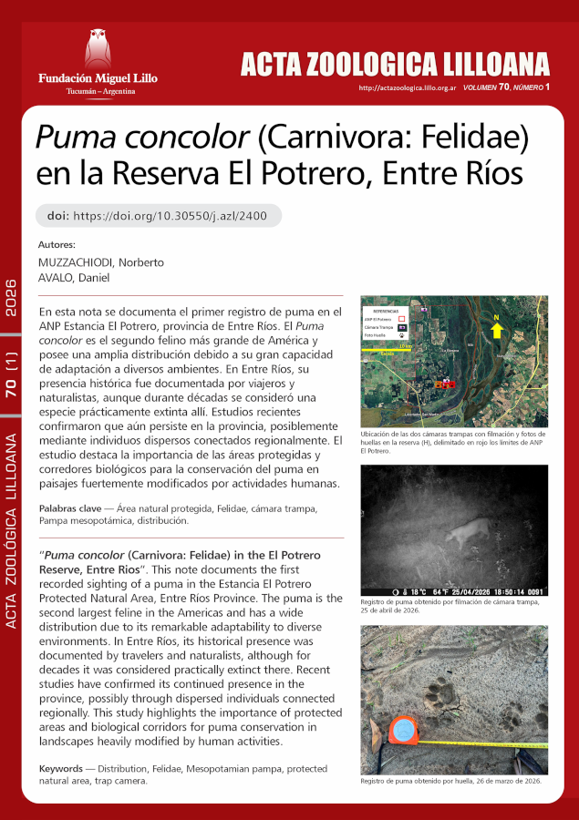 Puma concolor (Carnivora: Felidae) en la Reserva El Potrero, Entre Ríos