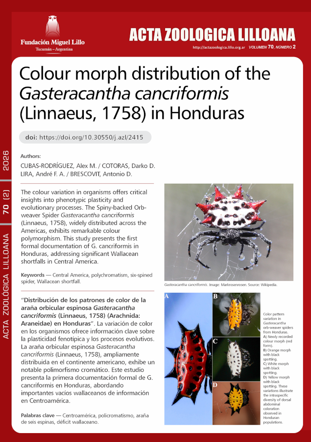 Distribución de los patrones de color de la araña orbicular espinosa Gasteracantha cancriformis (Linnaeus, 1758) (Arachnida: Araneidae) en Honduras