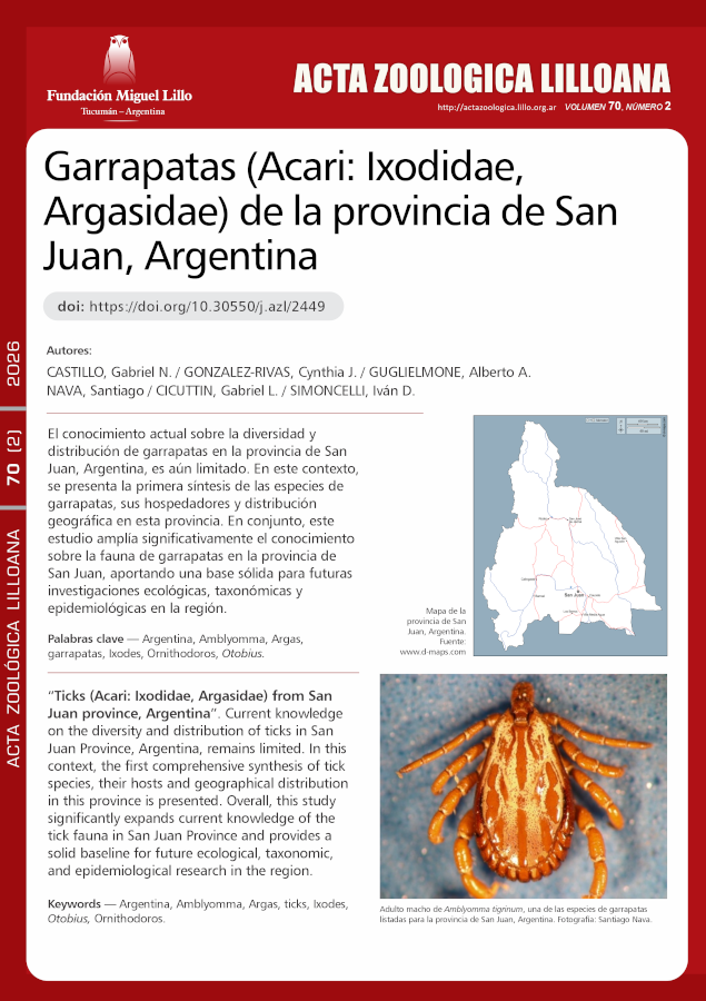 Garrapatas (Acari: Ixodidae, Argasidae) de la provincia de San Juan, Argentina