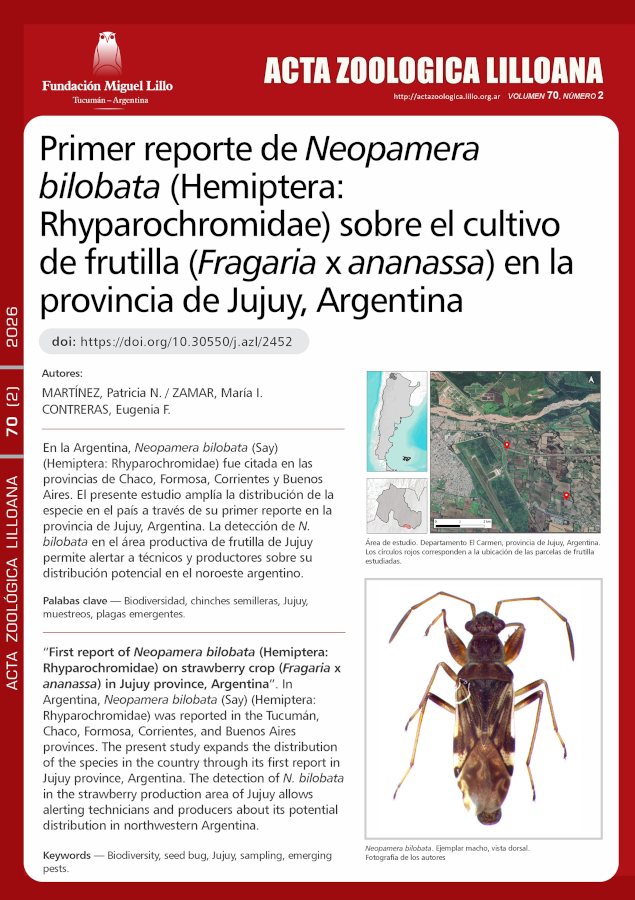 El Primer reporte de Neopamera bilobata (Hemiptera: Rhyparochromidae) sobre el cultivo de frutilla (Fragaria x ananassa) en la provincia de Jujuy, Argentina
