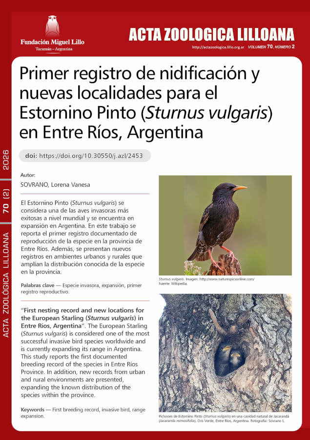 Primer registro de nidificación y nuevas localidades para el Estornino Pinto (Sturnus vulgaris) en Entre Ríos, Argentina