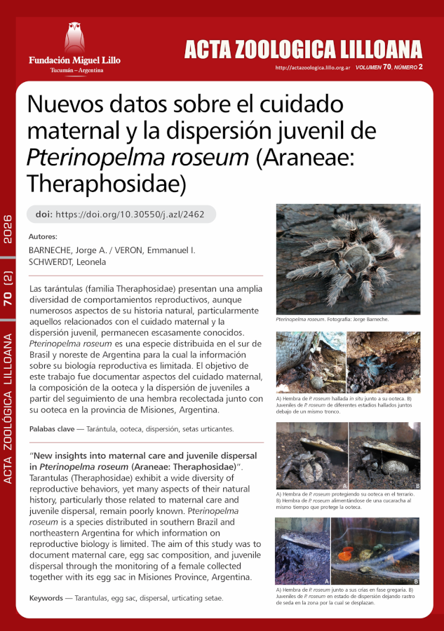 Nuevos datos sobre el cuidado maternal y la dispersión juvenil de Pterinopelma roseum (Araneae: Theraphosidae)