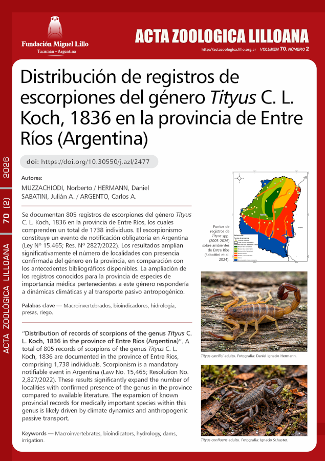Distribución de registros de escorpiones del género Tityus C. L. Koch, 1836 en la provincia de Entre Ríos (Argentina)