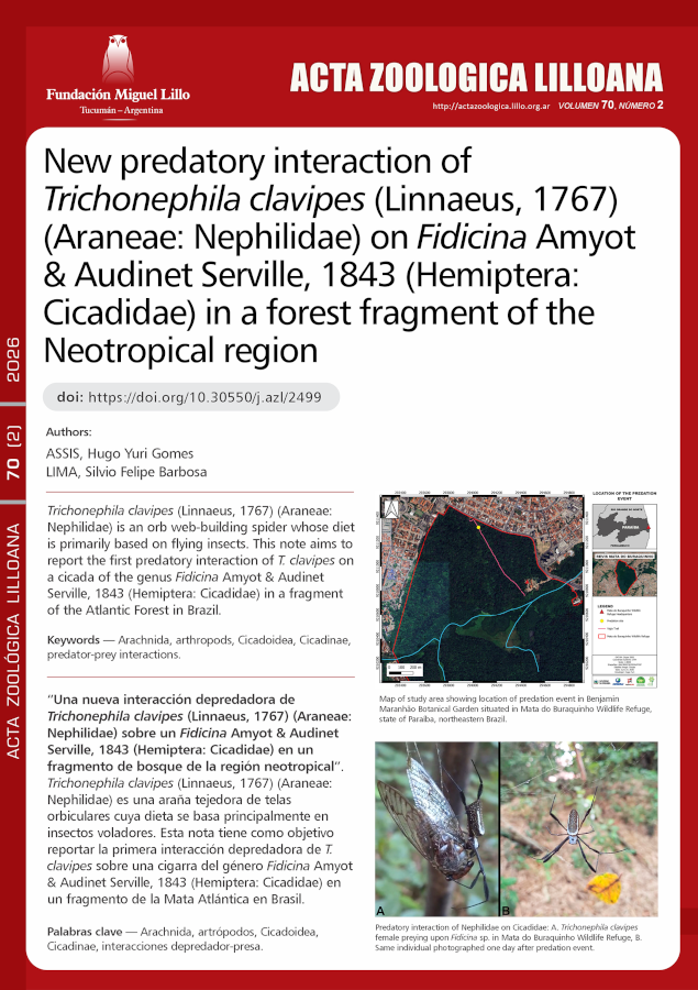 Una nueva interacción depredadora de Trichonephila clavipes (Linnaeus, 1767) (Araneae: Nephilidae) sobre un Fidicina Amyot & Audinet Serville, 1843 (Hemiptera: Cicadidae) en un fragmento de bosque de la región neotropical