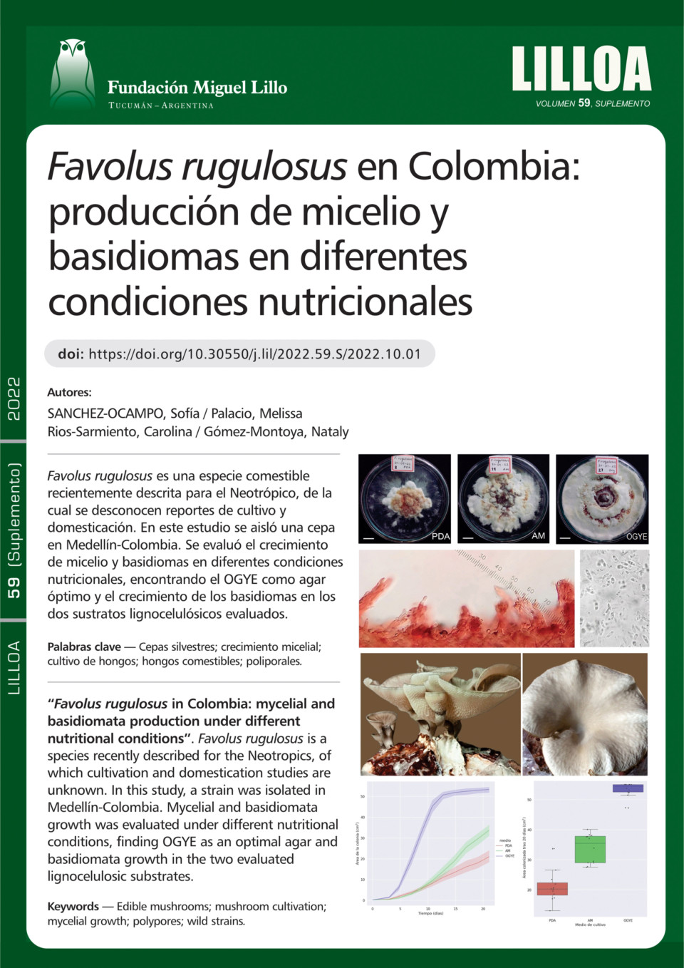 Favolus rugulosus en Colombia: producción de micelio y basidiomas en diferentes condiciones nutricionales