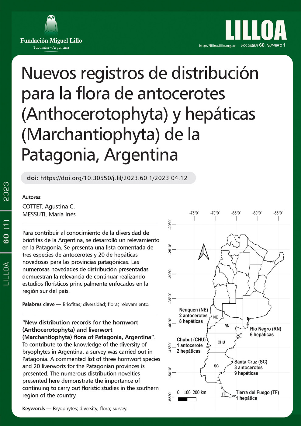 Nuevos registros de distribución para la flora de antocerotes (Anthocerotophyta) y hepáticas (Marchantiophyta) de la Patagonia, Argentina