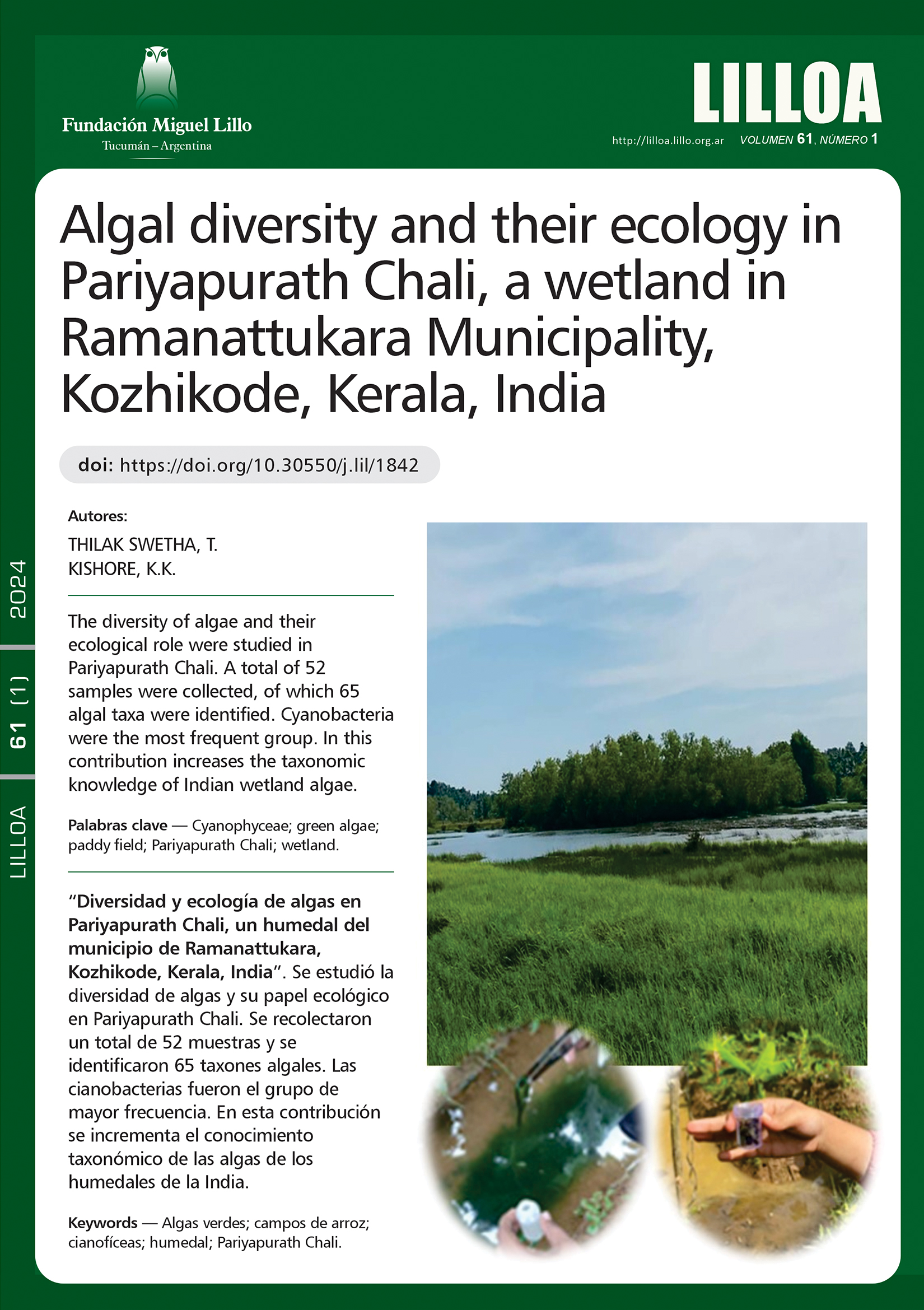 Diversidad y ecología de algas en Pariyapurath Chali, un humedal del municipio de Ramanattukara, Kozhikode, Kerala, India