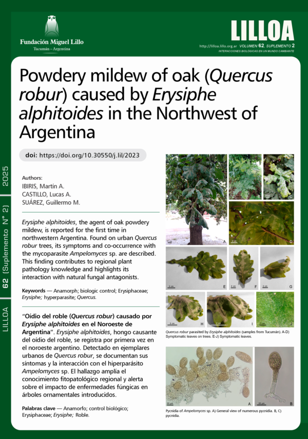 Oídio del roble (Quercus robur) causado por Erysiphe alphitoides en el Noroeste de Argentina