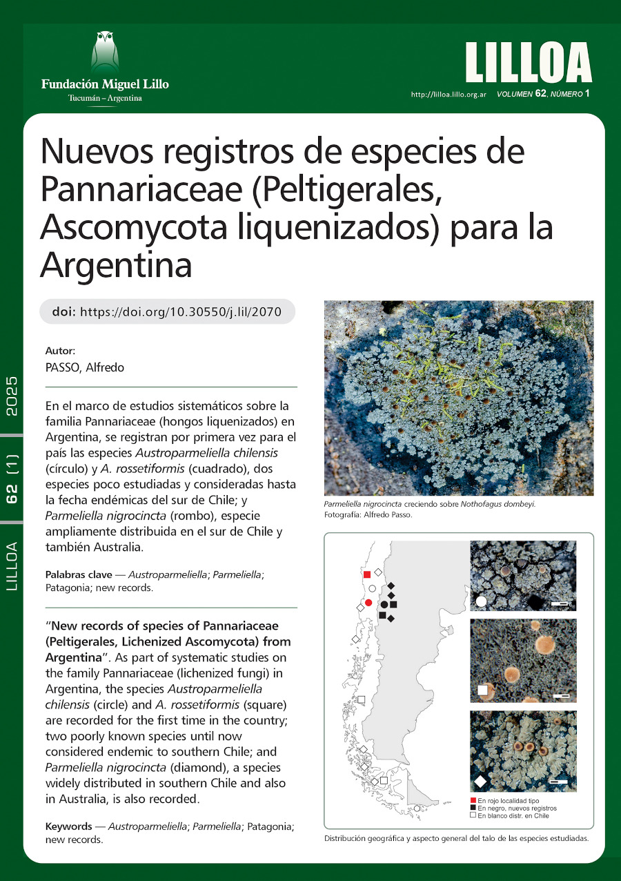 Nuevos registros de especies de Pannariaceae (Peltigerales, Ascomycota liquenizados) para la Argentina
