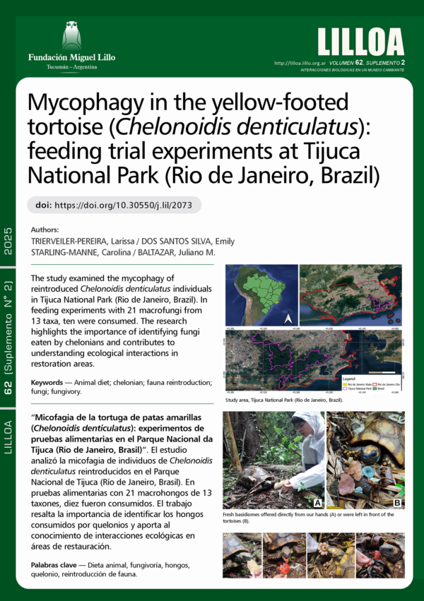 Micofagia de la tortuga de patas amarillas (Chelonoidis denticulatus): experimentos de pruebas alimentarias en el Parque Nacional da Tijuca (Río de Janeiro, Brasil)
