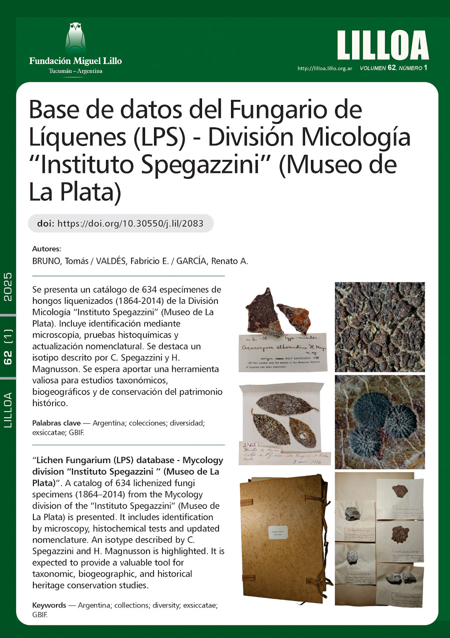 Base de datos del Fungario de Líquenes (LPS) – División Micología “Instituto Spegazzini” (Museo de La Plata)