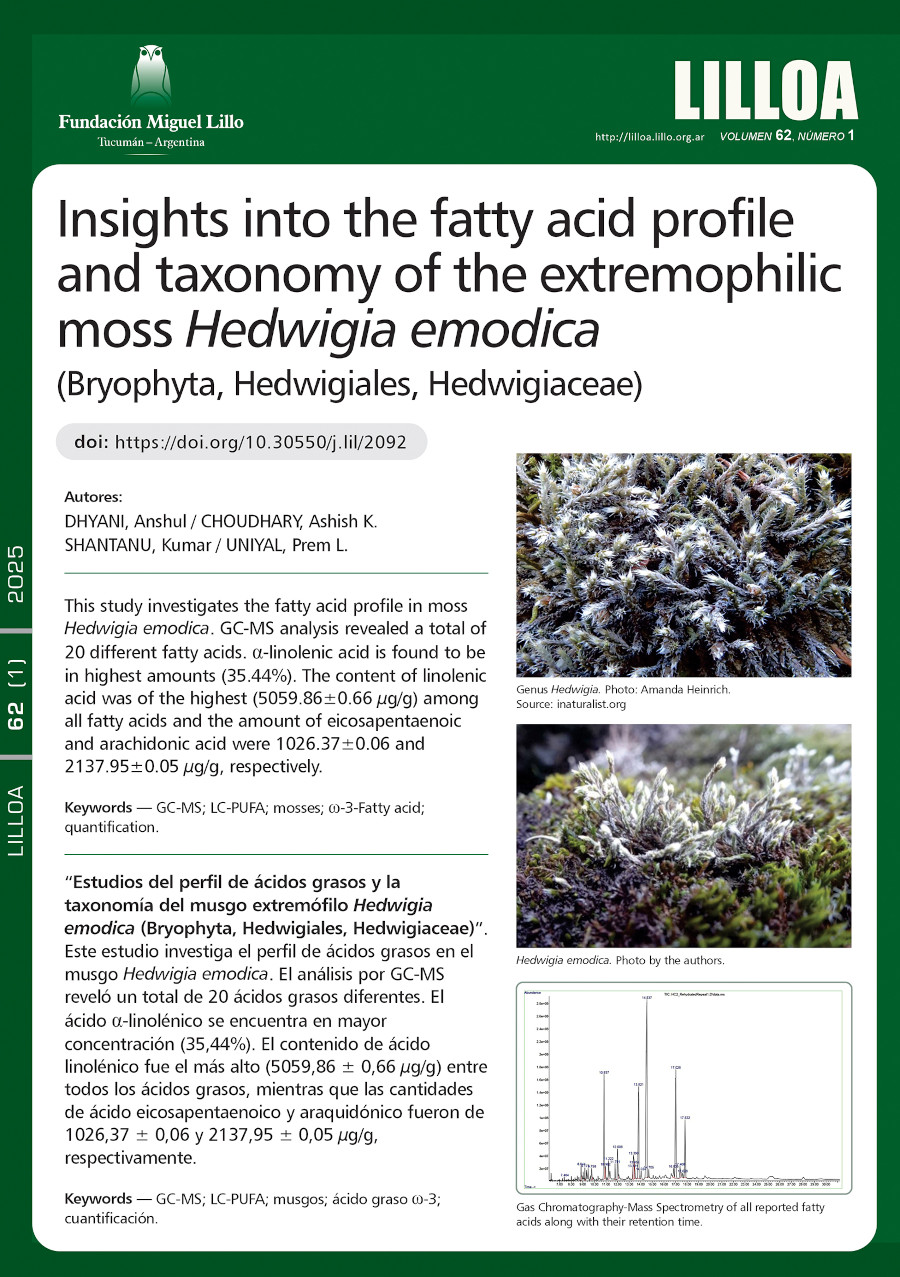 Estudios del perfil de ácidos grasos y la taxonomía del musgo extremófilo Hedwigia emodica (Bryophyta, Hedwigiales, Hedwigiaceae)