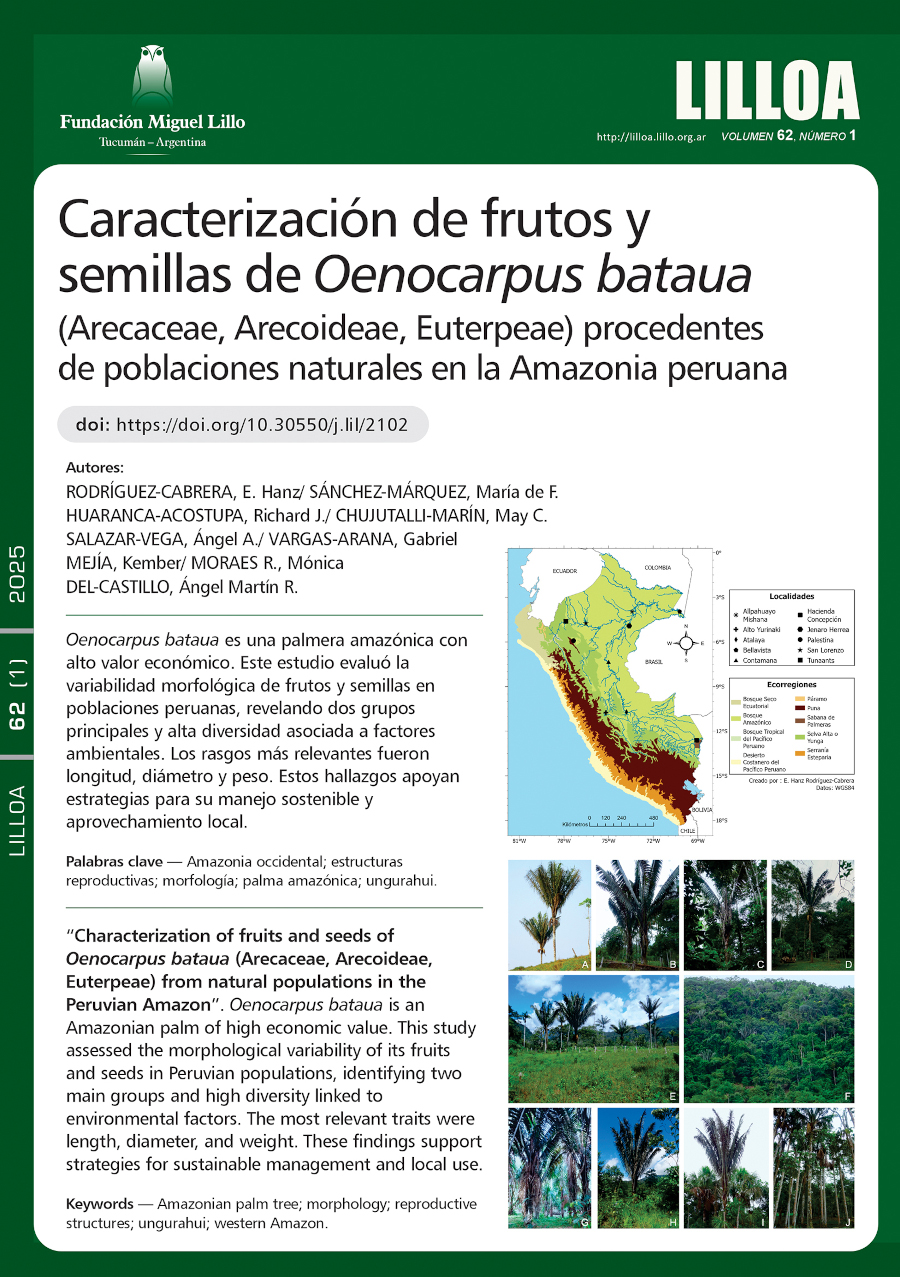 Caracterización de frutos y semillas de Oenocarpus bataua (Arecaceae, Arecoideae, Euterpeae) procedentes de poblaciones naturales en la Amazonia peruana