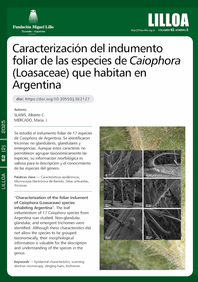Caracterización del indumento foliar de las especies de Caiophora (Loasaceae) que habitan en Argentina