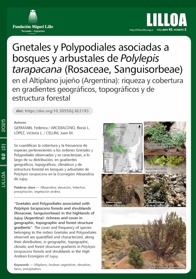 Gnetales y Polypodiales asociadas a bosques de Polylepis tarapacana (Rosaceae, Sanguisorbeae) en el Altiplano jujeño (Argentina): riqueza y cobertura en gradientes geográficos, topográficos y de estructura forestal