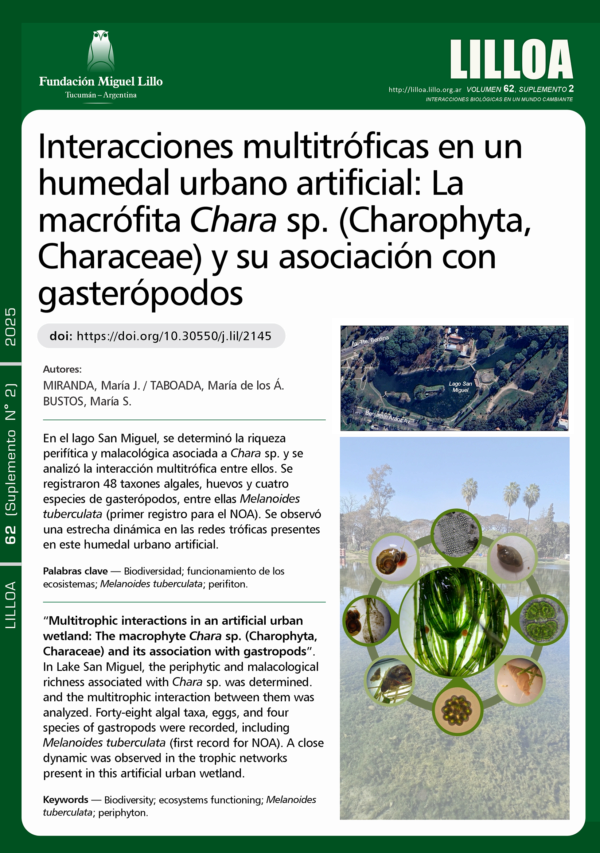 Interacciones multitróficas en un humedal urbano artificial: La macrófita Chara sp. (Charophyta, Characeae) y su asociación con los gasterópodos nativos y exóticos del lugar
