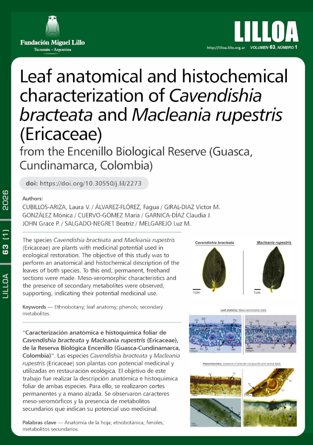 Caracterización anatómica e histoquímica foliar de Cavendishia bracteata y Macleania rupestris (Ericaceae), de la Reserva Biológica Encenillo (Guasca, Cundinamarca, Colombia)