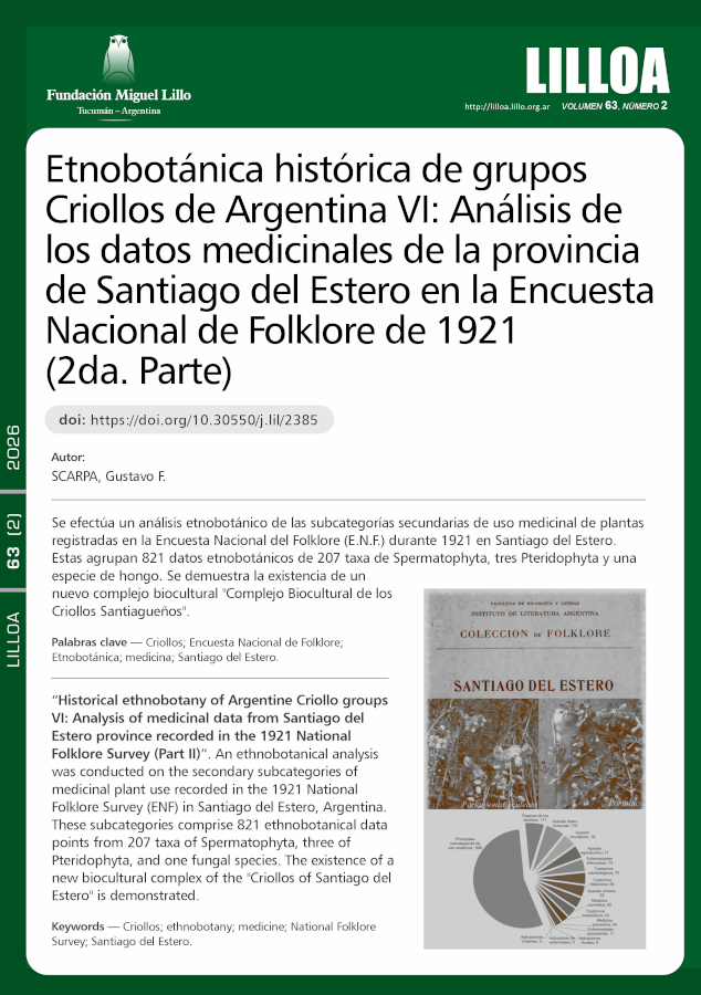 Etnobotánica histórica de grupos Criollos de Argentina VI: Análisis de los datos medicinales de la provincia de Santiago del Estero en la Encuesta Nacional de Folklore de 1921 (2da. Parte)