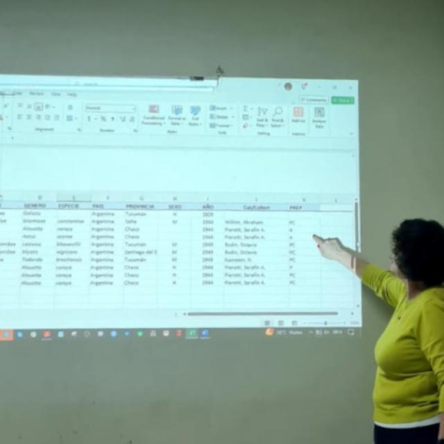 La Dra. Anabela Plos durante la capacitación "Gestión digital de las Colecciones Biológicas"